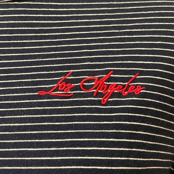 Dirtee Laundry crop tee LARGE blue and white stripes S/L Los Angeles embroider - Picture 3 of 11